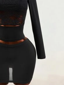 Mistrie Women's Sexy Cutout Streetwear Lace Patchwork Top - Black - View 7