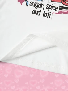 THE POWERPUFF GIRLS X SHEIN Áo thun nữ cổ tròn tay ngắn in chữ hoạt hình phong cách thường ngày - trắng - Xem 6