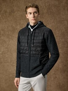Manfinity CityGents Men's Autumn/Winter Knit Cardigan Sweater Jacket With Hood - Black - View 4