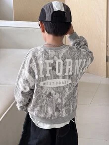 SHEIN 兒童 1件小男孩字母圖案加厚秋季衛衣，學院風寬鬆版型冬季 80年代返校時尚舒適休閒套頭衫 - 彩色 - 查看 3