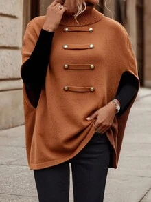 SHEIN Women's Solid Color Casual Versatile Daily Wear Long Sleeve Sweater - Brown - View 1