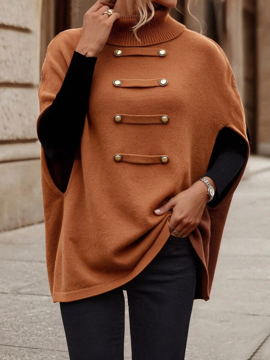SHEIN Women's Solid Color Casual Versatile Daily Wear Long Sleeve Sweater - Brown - View 1