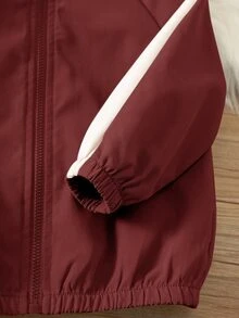 SHEIN 男女嬰兒/幼兒 2件組 秋冬休閒時尚拼色拼接立領運動衫套裝，夾克套裝，嬰兒運動服，嬰兒冬裝 - 紅色 - 查看 4