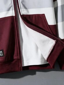SHEIN 青少年男孩極簡街頭風字母印花拉鍊連帽衛衣，休閒舒適柔軟面料，灰色，秋冬校園返校穿搭 - 彩色 - 查看 7
