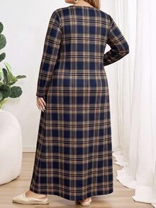 EMERY ROSE Plus Size Casual Plaid Long Sleeve Vacation Dress - Multicolor - View 2