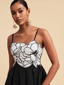 Travachic Elegant Embroidered Fashion Pleated Spaghetti Strap Dress - Black - View 8