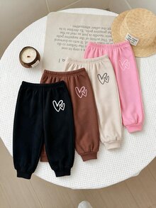 SHEIN LMoss Kids 女嬰秋冬可愛休閒百搭針織保暖內裡純色長褲 4件套 - 彩色 - 查看 6
