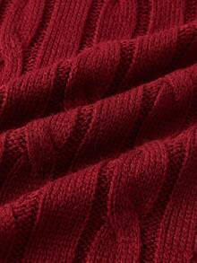 HIMLAND 男士酒紅色粗繩編織四分之一拉鍊高領毛衣，修身保暖套頭衫，適合萬聖節、聖誕節、冬季派對、秋季 - 酒紅色 - 查看 9