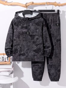 SHEIN 大童男孩 2件套－拉鍊連帽外套與抽繩長褲，休閒運動風，適合秋冬 - 彩色 - 查看 3