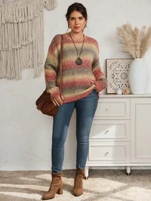 EMERY ROSE Plus Size Women's Winter Gradient Knit Pullover Sweater - Multicolor - View 4