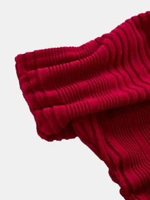 SHEIN Tween Girl Fashion Elegant Tween Girl Red Knit Patchwork -Shoulder -Shoulder Ruffle Long Dress, Suitable For Christmas/Party, Birthday, And Other Occasions - Burgundy - View 3