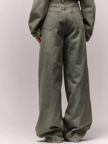 MUSERA 水洗漂白氣球版型牛仔褲下身單品 老錢風可愛鄉村小屋風 返校季休閒居家牛仔褲 時髦春夏款 - 卡其色 - 查看 2