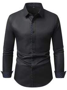 Manfinity Bizformal Men's Color Block Single-Breasted Casual Versatile Daily Wear Shirt, Formal, Ceremony - Black - View 3