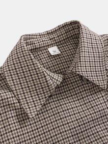 SHEIN 青少年女孩秋冬款寬鬆休閒極簡舒適短夾克，優雅時尚，適合日常通勤穿著 - 卡其色 - 查看 5