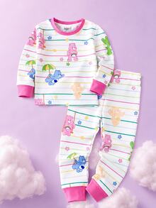 SHEIN X Care Bears 女童休閒簡約居家服套裝，柔軟舒適長袖長褲，適合秋冬，貼身剪裁 - 彩色 - 查看 3