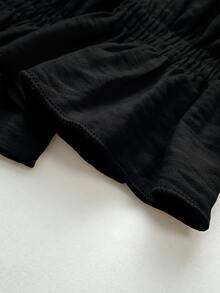 SHEIN 荷葉袖對比蕾絲荷葉邊上衣 - 黑色 - 查看 7