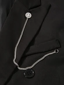 Manfinity Mode 男士黑色奢華雙排扣西裝套裝，尖領銀色鏈條裝飾 2 件套 - 黑色 - 查看 3