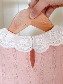 Cozy Pixies Baby Girl Decorative Ruffle Collar Round Neck Long Sleeve Pullover Top Solid Color Versatile Comfortable - Baby Pink - View 4