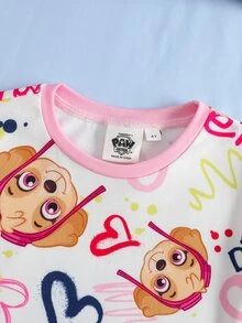 SHEIN | PAW Patrol 女童心形印花短袖上衣與長褲居家服套裝 PAW Patrol - 淺粉色 - 查看 3