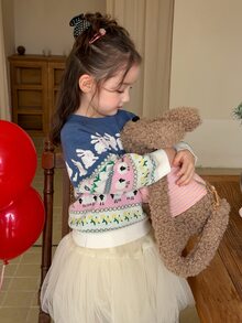 DAZY Infant/Toddler (Girl) Round Neck Floral Spring/Summer Korean Style Long Sleeve Autumn/Winter Sweater - Blue - View 7