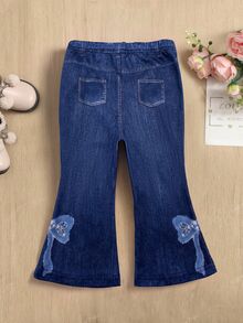 SHEIN Baby Girl Knitted Special Effect Printed Pattern Fitted Flare Bottoms - Multicolor - View 2