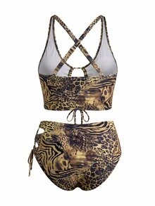 Slaydiva Setelan Baju Renang 2 Potong Wanita Ukuran Besar untuk Musim Panas di Pantai dengan Motif Leopard Seksi, Terdiri dari Tankini dan Bawahan Tankini Segitiga. - MultiWarna - View 5