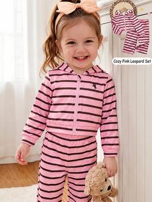 LMoss Kids 女嬰騎士圖案條紋長袖上衣與長褲休閒日常套裝 - 彩色 - 查看 1