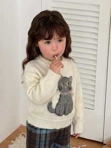 DAZY 嬰兒女童圓領卡通長袖秋冬毛衣 幼兒 - 白色 - 查看 5
