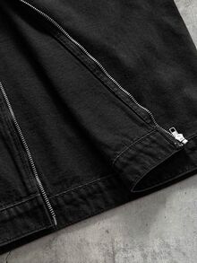 AXEPEAK 男士水洗黑/灰色拉鍊刺繡長袖夾克 - 黑色 - 查看 5