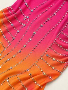 Young Girls' Sleeveless One-Piece Athletic Leotard, Gymnastics Suit With Full-Body Gradient Print And Colorful Rhinestones, Suitable For Yoga, Gymnastics Training, School Competitions, Skin-Friendly Stretch Fabric - Multicolor - View 6
