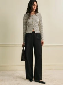 SHEIN Women's Straight Leg Casual Blazer Pants, Versatile Commuter Style, Slimming Fit - Black - View 6