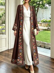 SHEIN Najma Women's Floral Print Casual Gathering & Travel Abaya - Multicolor - View 4