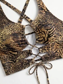 Slaydiva Setelan Baju Renang 2 Potong Wanita Ukuran Besar untuk Musim Panas di Pantai dengan Motif Leopard Seksi, Terdiri dari Tankini dan Bawahan Tankini Segitiga. - MultiWarna - View 4