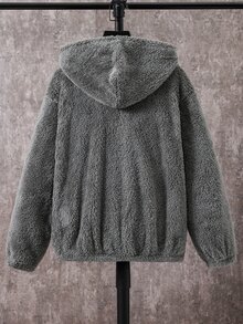SHEIN 兒童青少年男孩休閒百搭保暖內裡厚絨連帽夾克，適合通勤、上學、日常休閒、度假、旅行、運動，秋冬冬季外套，男孩冬裝上衣 - 灰色 - 查看 3