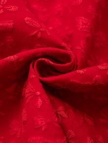 GlowEve CURVE Plus Size Elegant Red New Year Bow Print Woven Jacquard Skirt - Red - View 5
