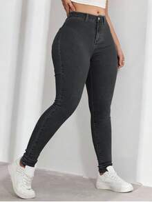 Flexra Plus Size Women's Casual Comfortable Light Blue Stretch Denim Jeans - Grey - View 4