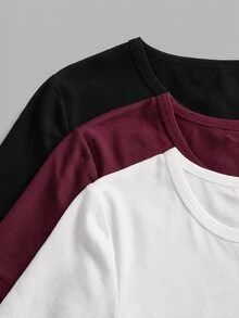 SHEIN EZwear 女款素色V領短袖休閒T恤（3件組） - 彩色 - 查看 10