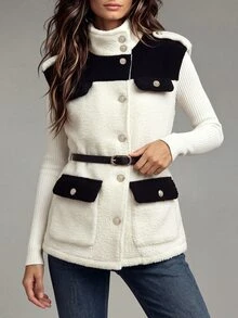 Yalmera Women's Autumn Colorblock Single-Breasted Utility Pocket Casual Vest Jacket - Multicolor - View 1