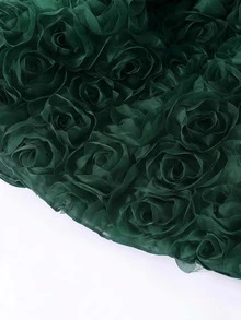 SHEIN 1件女童優雅華麗重裝飾玫瑰網紗裙蝴蝶結細肩帶抓皺洋裝，適合情人節、舞會、派對、旅行度假及其他外出場合 - 綠色 - 查看 5