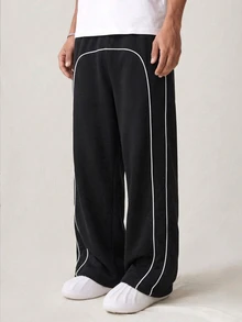 Tween Boy Elastic Waist Kids Wide Leg Loose Casual Sweatpants - Black - View 4