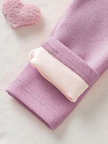 [Randomly 2 Sets]Girls' Autumn/Winter New Thick Fleece-Like Exquisite Bow Heart Embroidery Minimalist Comfortable Casual Knit Leggings, Skin-Tight - Multicolor - View 4