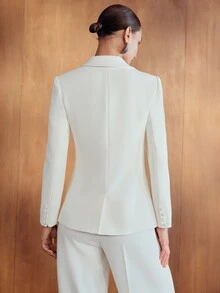 MOTF PREMIUM WOMEN'S HEAVY EMBROIDERY LAPEL DEEP V-NECK DOUBLE-BREASTED LIGHT CEREMONIAL BLAZER, AUTUMN/WINTER - Beige - View 8