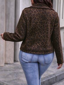 Juhart 大尺碼純色拉鍊休閒百搭長袖夾克女款秋冬外套 - 棕色 - 查看 2