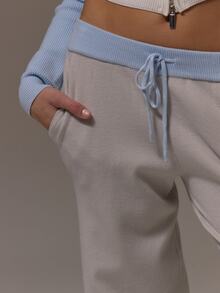 Musera Sport Celana Jogging Longgar Bergaris Kontras Warna dengan Tali Serut di Pinggang, Model Santai, Imut, Feminin, Cocok untuk Musim Gugur, Musim Dingin, Olahraga, Liburan, dan Es. - Grey - View 5