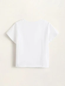 LOONEY TUNES X SHEIN تي شيرت كاجوال برقبة دائرية وأكمام قصيرة بطبعة كرتونية وحروف للفتاة الصغيرة - أبيض - مشاهدة 5