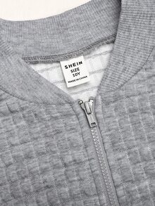 SHEIN جاكيت خريف/شتاء كاجوال محبوك للأطفال الفتيات المراهقات، رمادي فاتح بنسيج بارز متعدد الاستخدامات - رمادي - مشاهدة 6