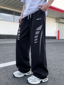 1pc Kids High Street Fashion Color Block Logo Print Straight Leg Pants, Novel Fashion, Comfortable Fabric, Versatile & Practical, New Arrival, Suitable For All Seasons, Daily Wear, Sports, School And Other Occasions, Tween Boys Pants - Black - View 3