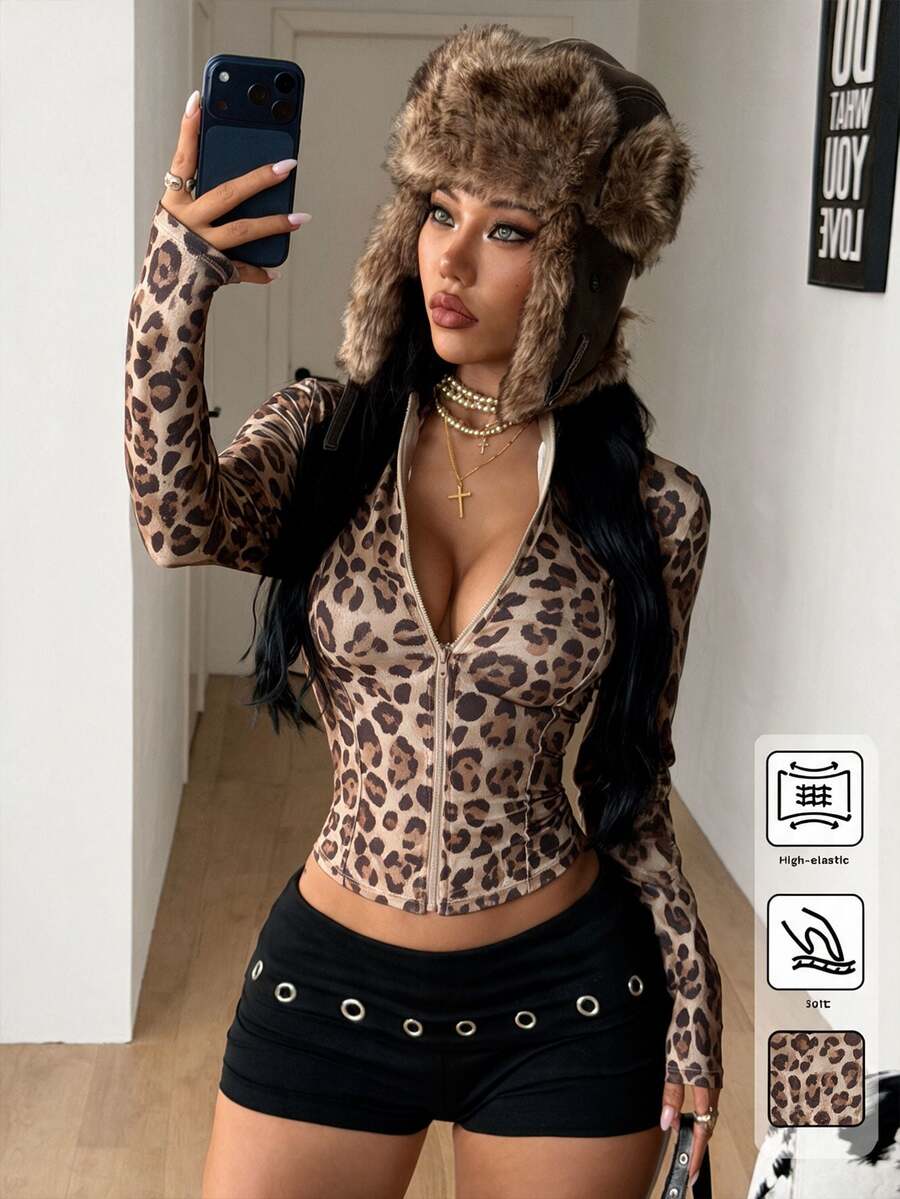 Coolane كارديجان نسائي خفيف الوزن محبوك بطبعة نمر بني - بني - مشاهدة 1