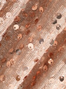 Livesso Women's Solid Color Patchwork Sequin Round Neck Long Sleeve Elegant Mid-Length Dress - Apricot - View 6
