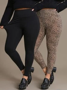 Freevana Legging Fashion Ketat Pinggang Tinggi Motif Leopard untuk Wanita Ukuran Plus - MultiWarna - View 7